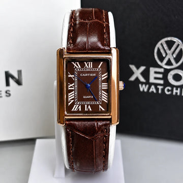 Cartier Tank – Rose Gold Brown Dial Brown Leather Strap