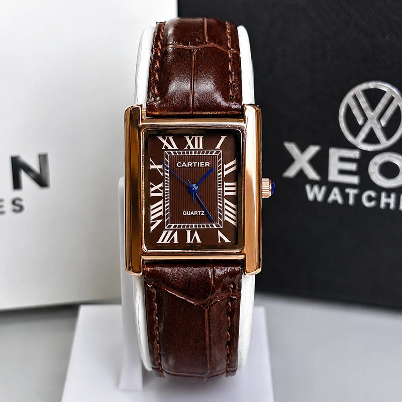 Cartier Tank – Rose Gold Brown Dial Brown Leather Strap