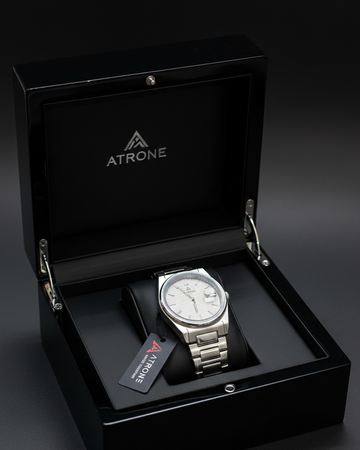 Atrone Classic Silver Watch - Textured Dial Stainless Steel Timepiece