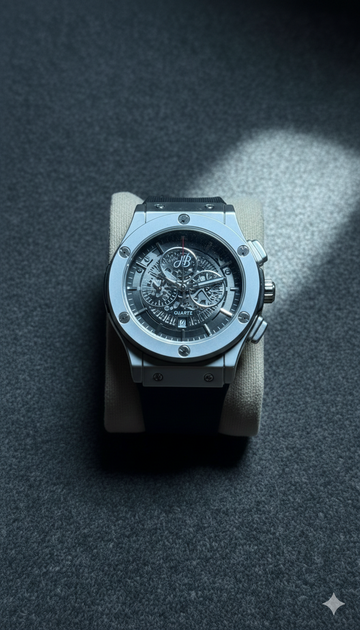 HB Skeleton Sport Watch - White Rubber Octagonal Luxury Timepiece