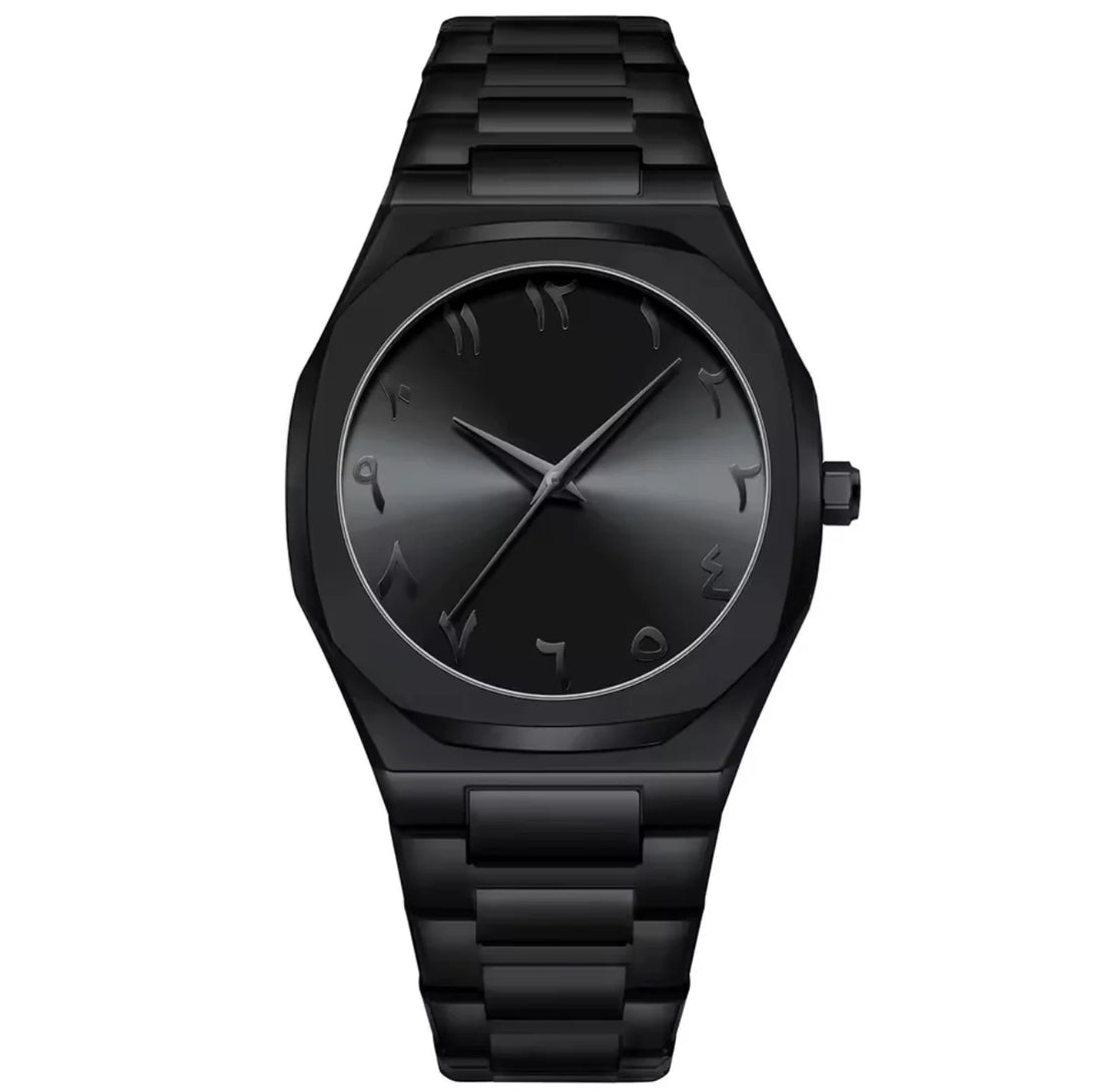 Metal Aura All-Black Watch - Matte Stainless Steel Arabic Numeral Timepiece