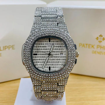 Patek Philippe Nautilus Full Iced Out Diamond Watch – Silver