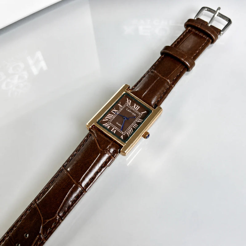 Cartier Tank – Rose Gold Brown Dial Brown Leather Strap
